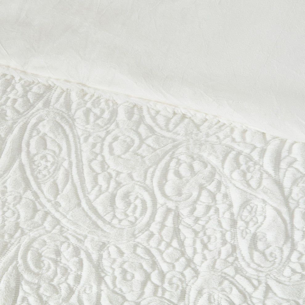 Madison Park Norfolk Embroidered Floral Plush Fur Comforter Mini Set, Ivory