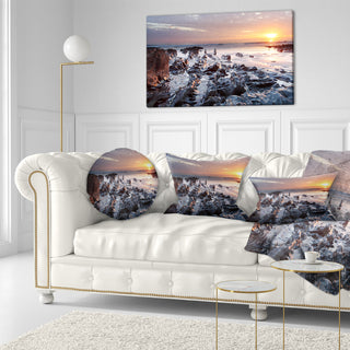 Sunset at Woolacombe Bay Devon UK Seashore Throw Pillow, 12"x20"