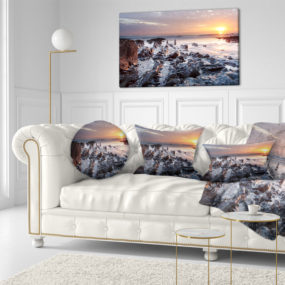 Sunset at Woolacombe Bay Devon UK Seashore Throw Pillow, 12"x20"
