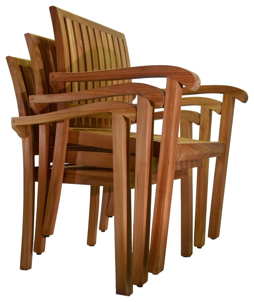 9Piece Outdoor Patio Teak Dining Set, 71" Rectangle Table, 8 Nain Stacking Chair