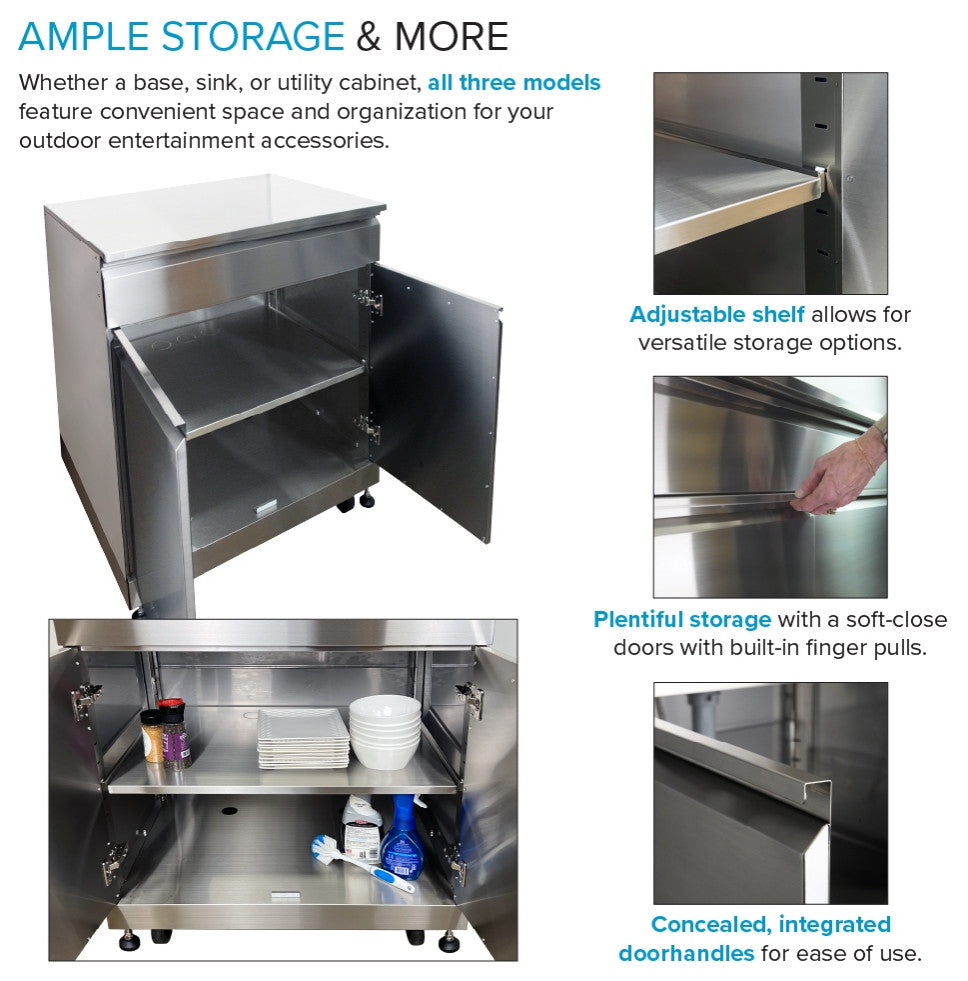 Transolid Single Utility Cabinet Outdoor Kitchen, Standard, Stainless Steel, Single Utility Cabinet With Folding Shelves