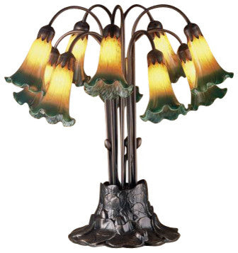Meyda Lighting 14357 22"H Amber/Green Pond Lily 10 Lt Table Lamp