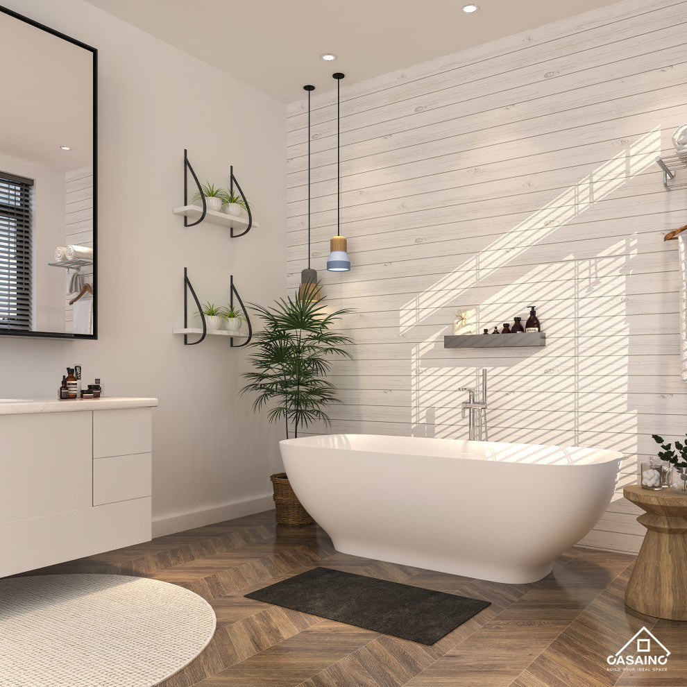 63in Solid Surface Freestanding Bathtub in Matte White, 63in