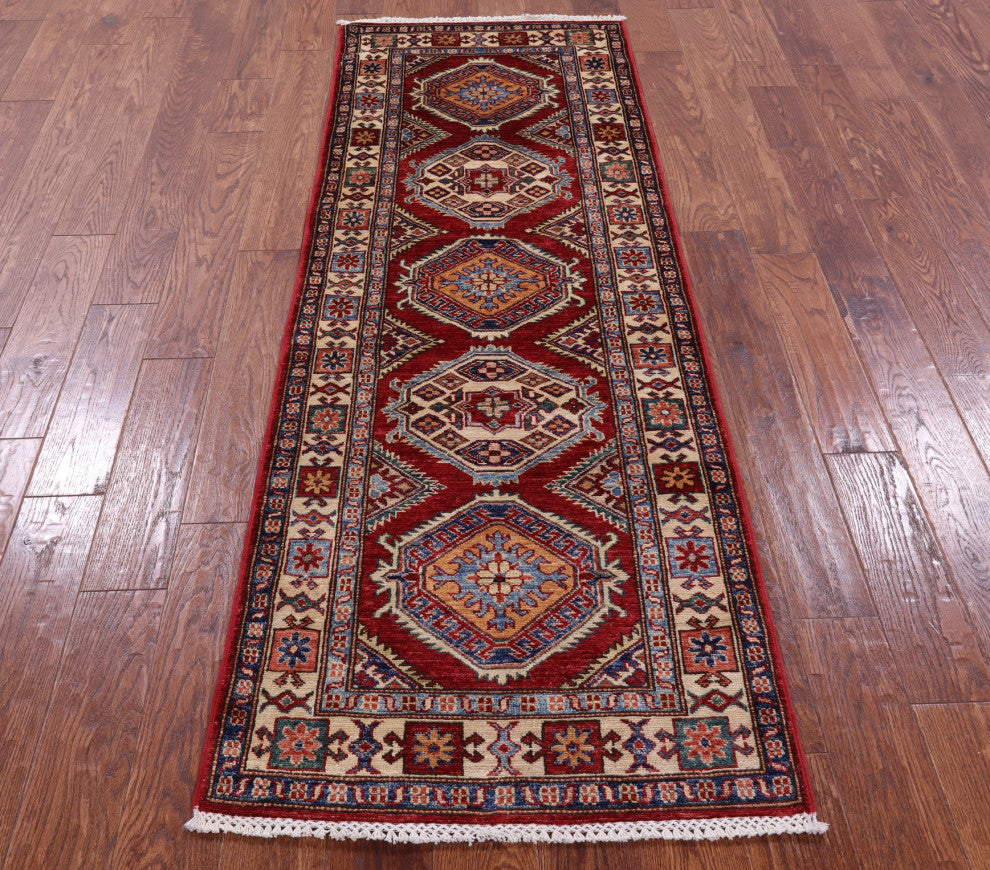 2' 6" X 7' 1" Super Kazak Hand Knotted Wool Runner Rug - Q12965