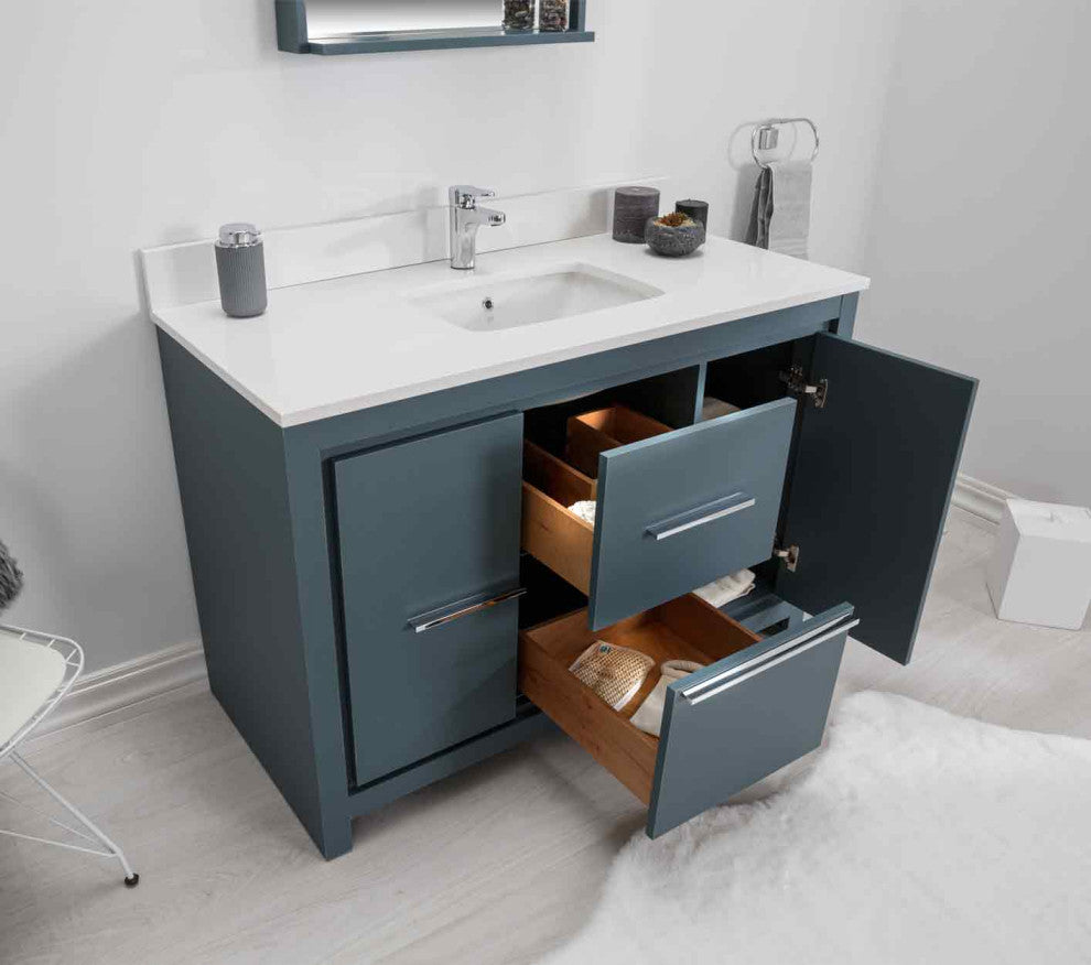 Mila Collection 48" Bathroom Vanity With Sink, Mirror, Countertop, Alasca Blue
