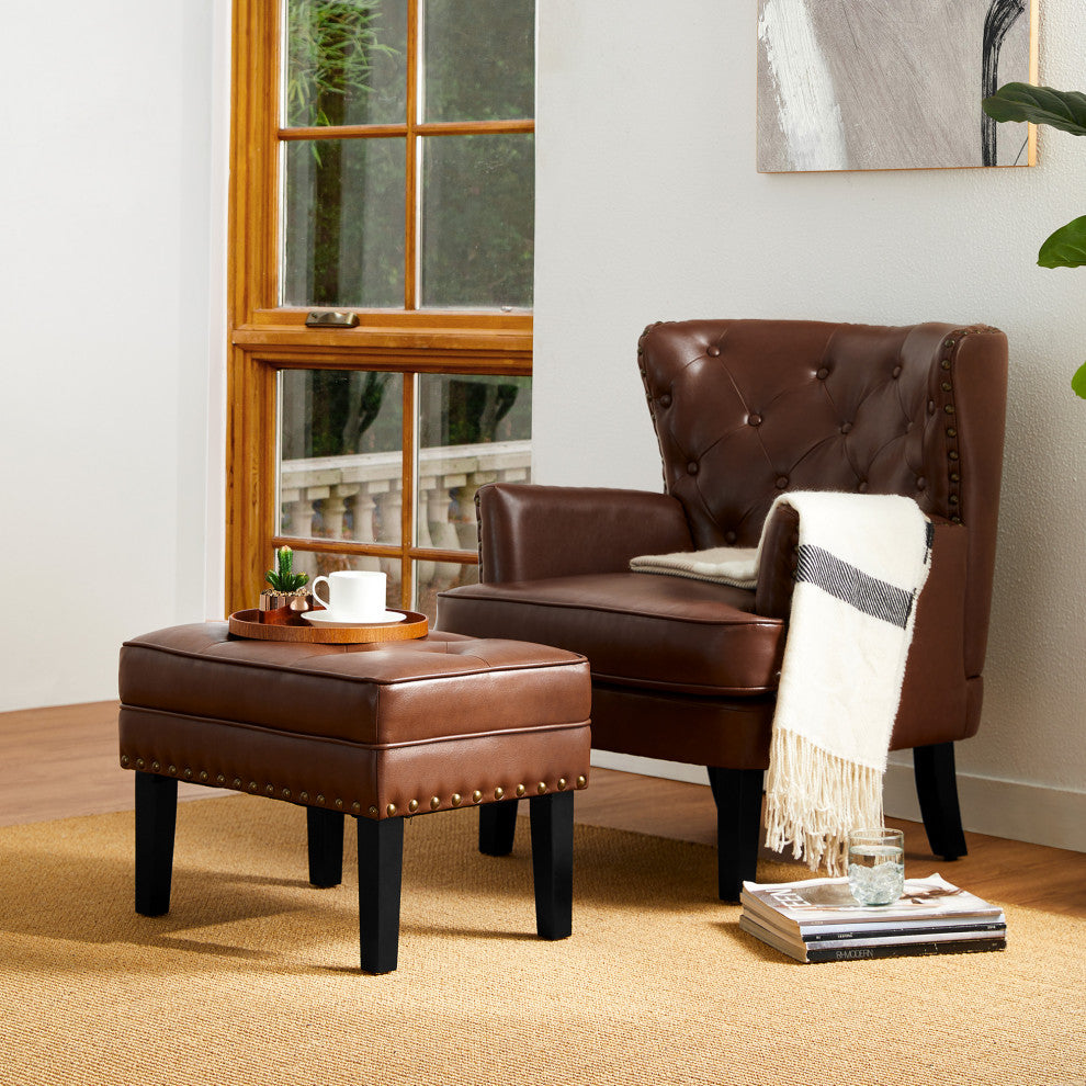 Set of 2 Accent Chair and Accent Stool, Coffee