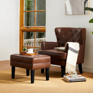 Set of 2 Accent Chair and Accent Stool, Coffee