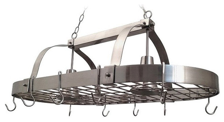 Elegant Designs Brushed Nickel 2-Light Kitchen Pot Rack With Downlights