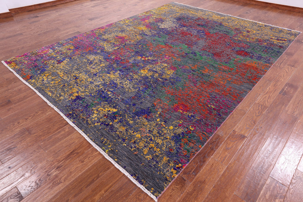 Wool and Silk Modern Hand Knotted Rug 8' 9" X 11' 11" Q11854