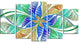 Light Blue Fractal Stained Glass, Abstract Canvas Art Print, 60"x32", 5 Panels
