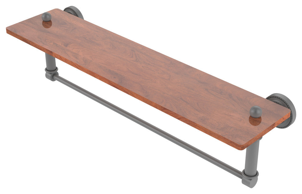 Dottingham 22" Solid Wood Shelf with Towel Bar, Matte Gray