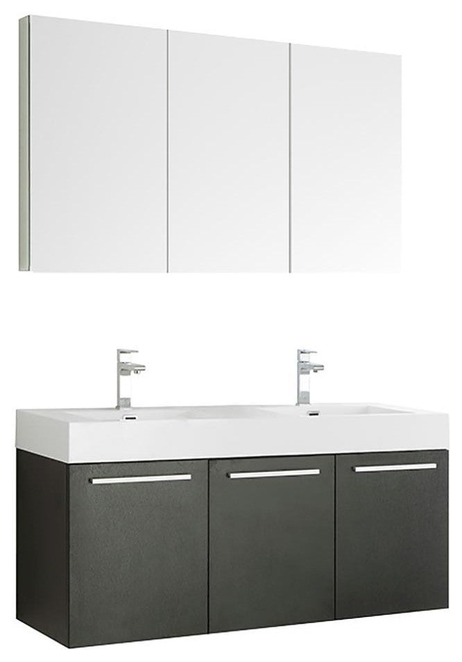Vista 60" Black Wall Hung Double Sink Modern Bathroom Vanity, FFT9151CH