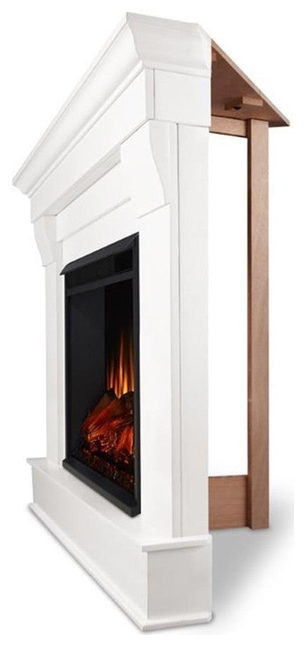 Bowery Hill Contemporary Solid Wood Electric Corner Fireplace in White