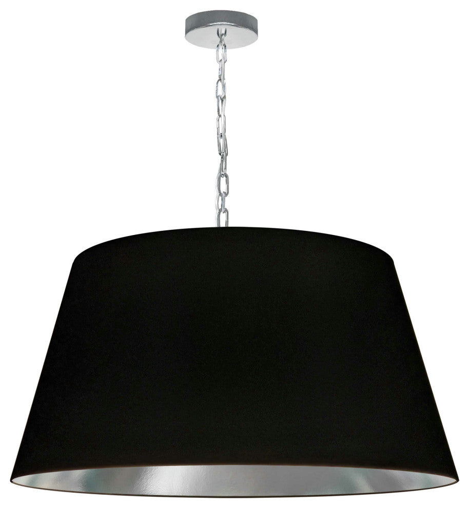 1 Light Brynn Large Pendant, Black/Silver Shade, Polished Chrome