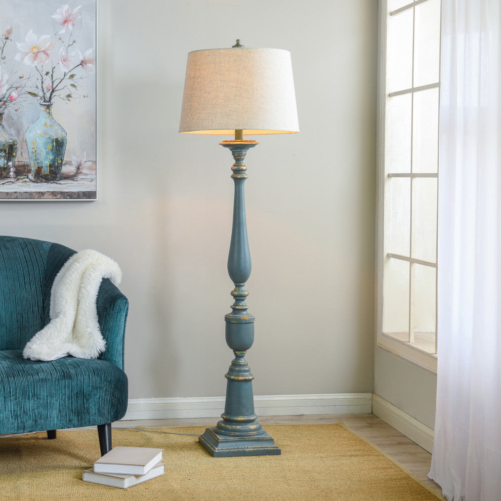 Bourgault | 64" Antique French Farmhouse Poly Resin Floor Lamp in a Deep Olive