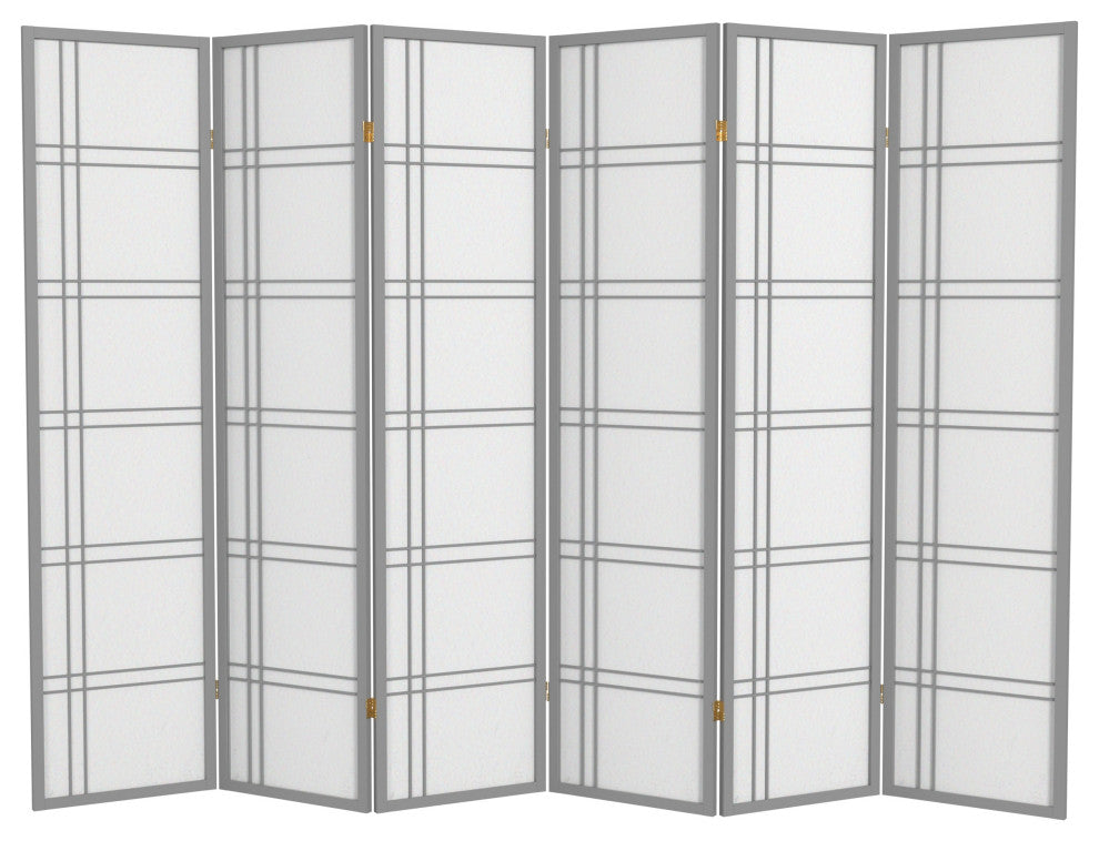 6' Tall Double Cross Shoji Screen, Special Edition, Gray, 6 Panels