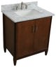 31" Single Sink Vanity, Walnut Finish With White Carrara Marble