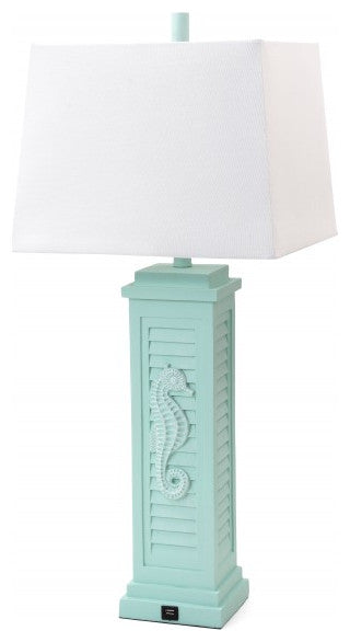Set of 2 Aqua Seahorse Shutter Base Table Lamps