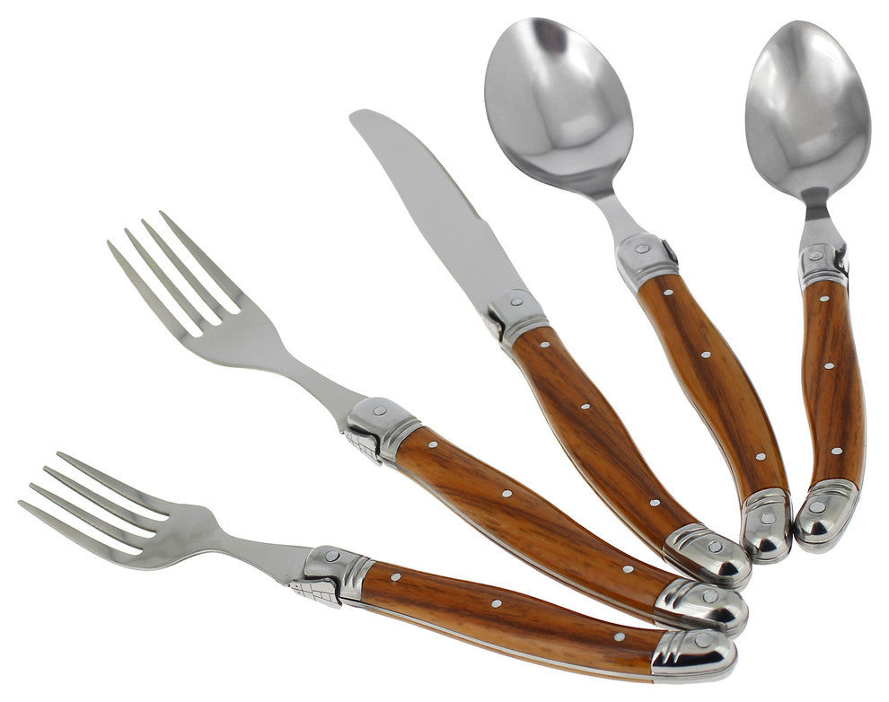 20 Piece Laguiole Wood Grain Flatware Set
