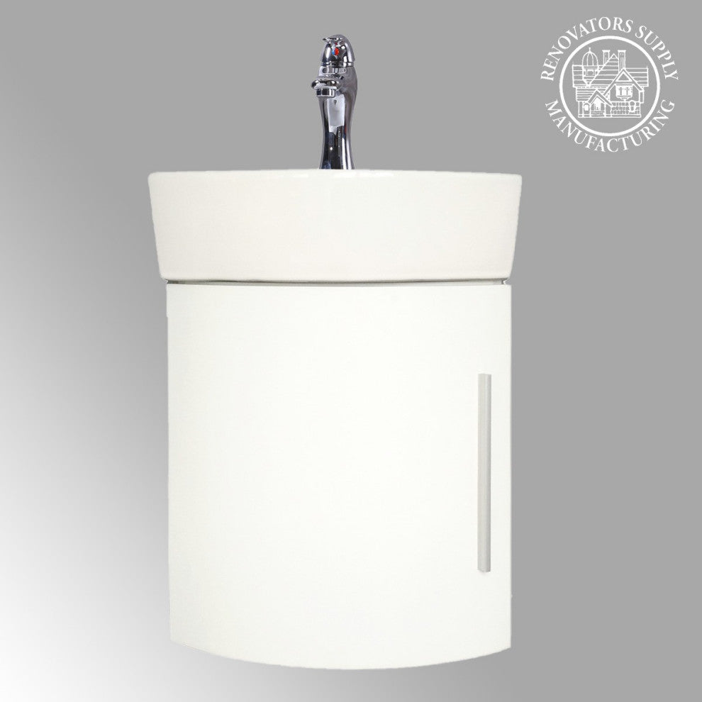Corner Bathroom Cabinet Sink White Wall Mount With Faucet Drain and Overflow