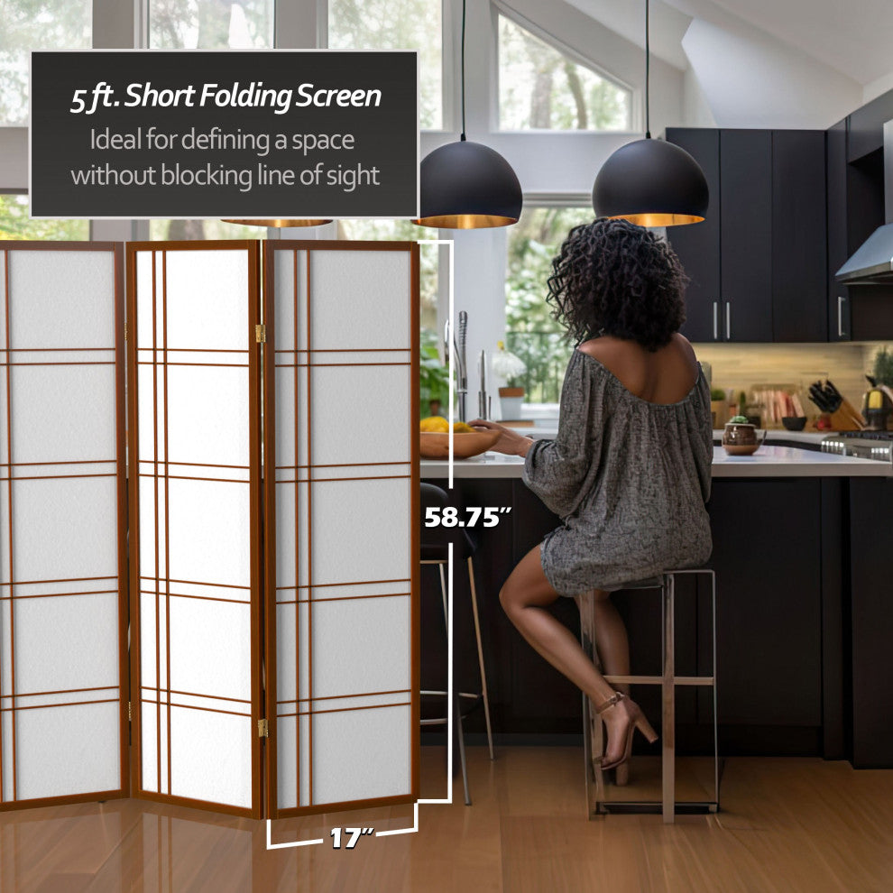 5'' Tall Double Cross Shoji Screen, Walnut, 3 Panels