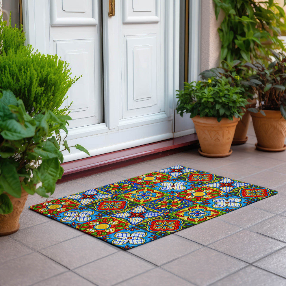 Indoor/Outdoor Kendall KE20 Multi Machine Washable 1'8" x 2'6" Rug