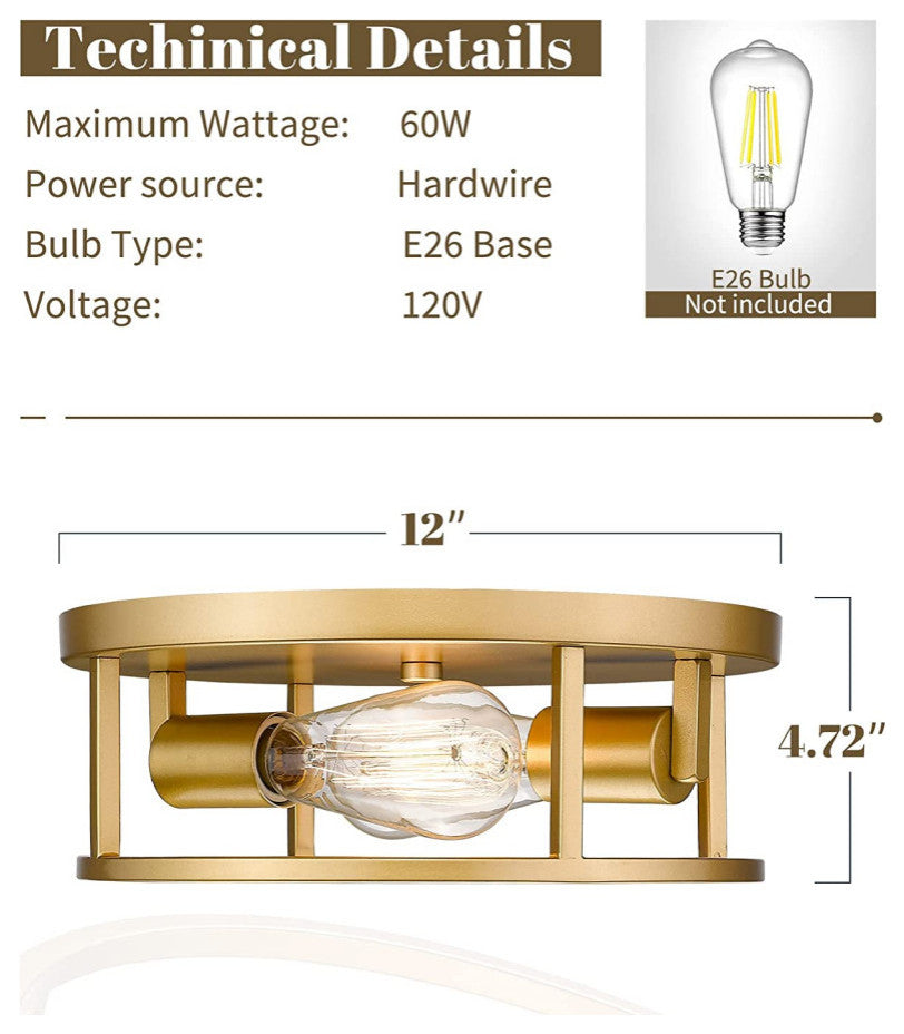 12 inch light Flush Mount Light antique round ceiling lamp with gold finish