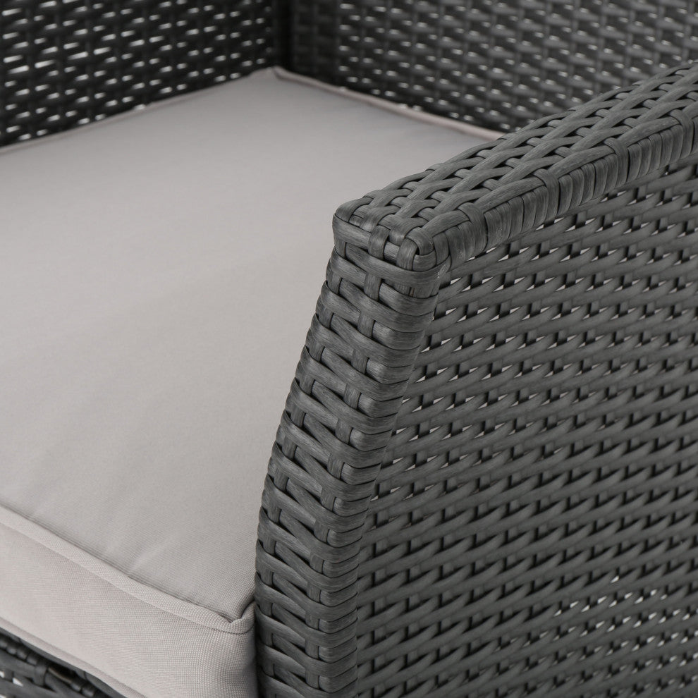 GDF Studio 4-Piece Lorien Outdoor Wicker Chat Set With Water Resistant Cushions
