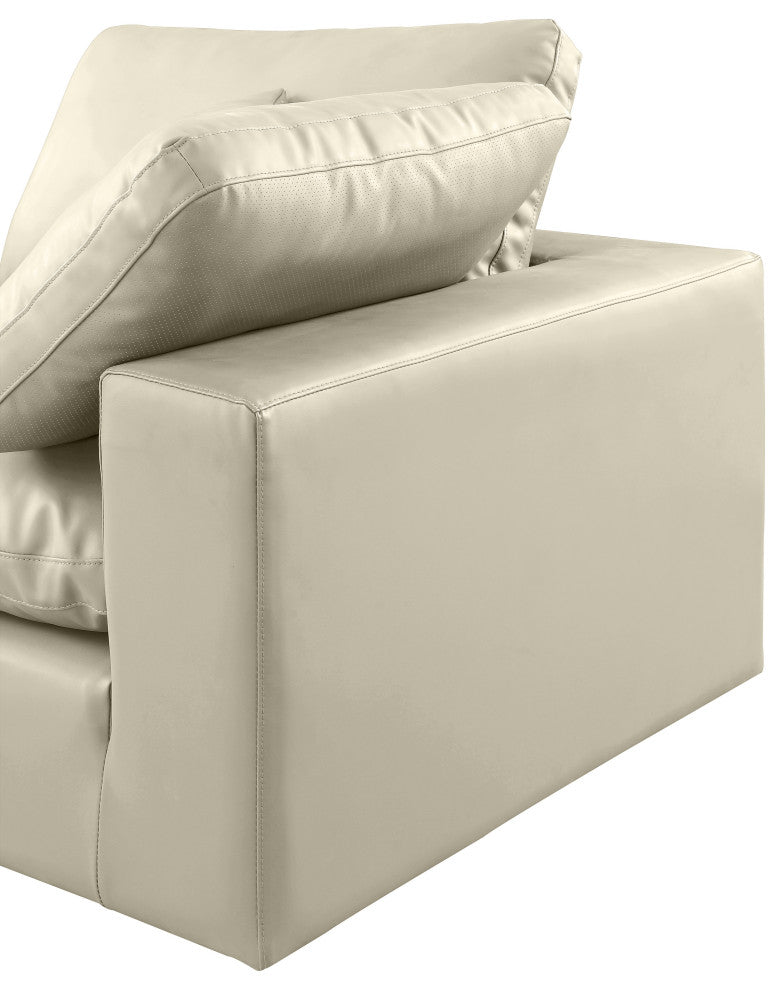 Comfy Upholstered Modular Sofa, Cream, 4-Piece: 2 Armless Chair, 2 Corner Chair, Vegan Leather