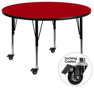 Mobile 42'' Round Red Thermal Laminate Activity Table-Height Adjustable Legs