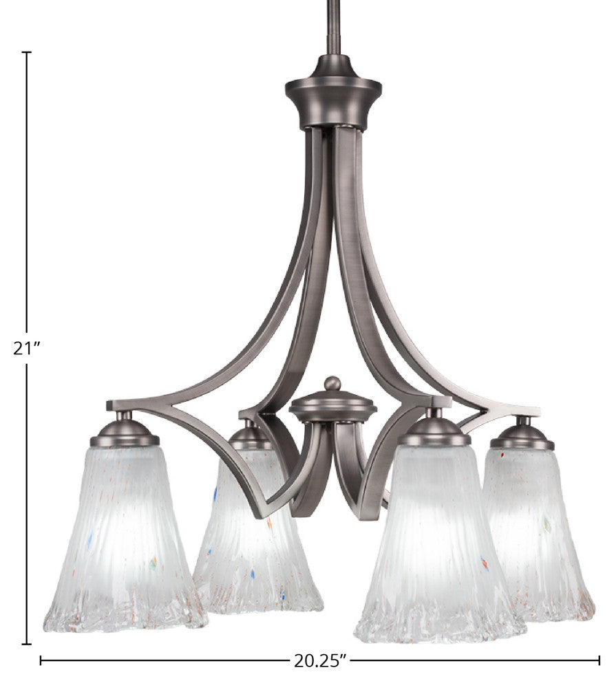 Zilo 4 Light Chandelier, Graphite Finish With 5.5" Fluted Frosted Crystal Glass