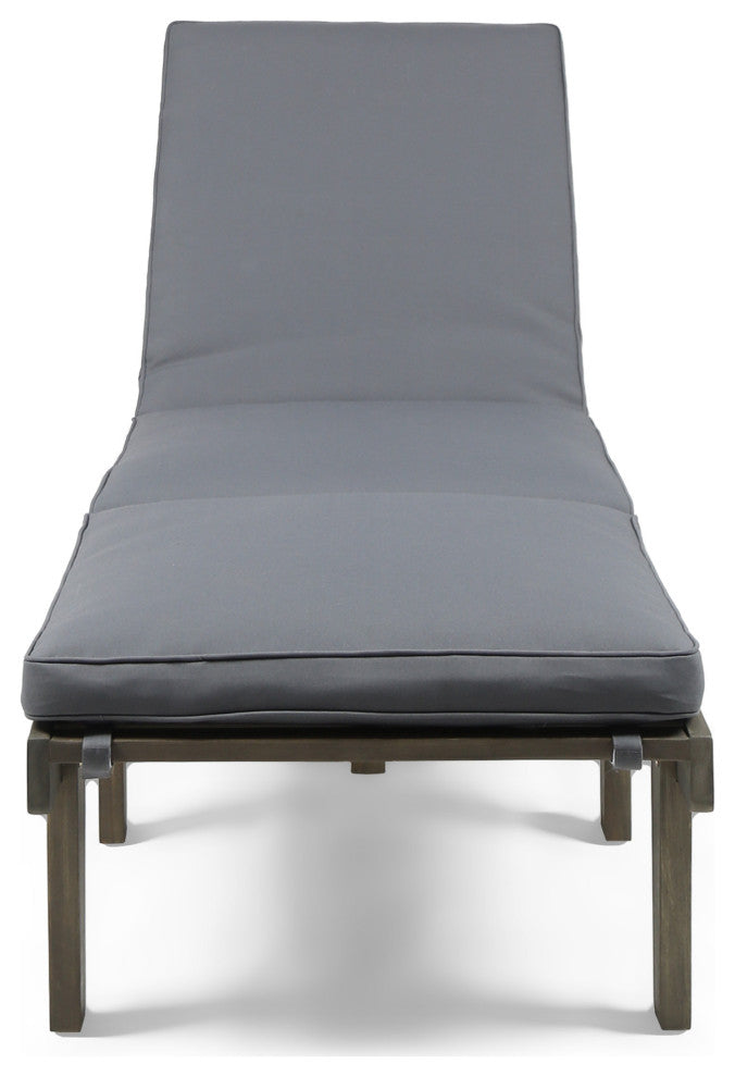 GDF Studio Alisa Outdoor Acacia Wood Chaise Lounge With Cushion, Gray, Single