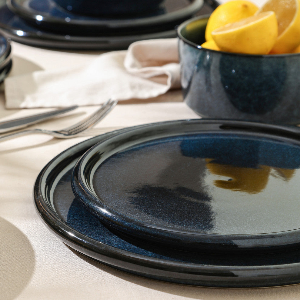 Stone Lain Eden Stoneware 12-Piece Dinnerware Set, Dark Blue