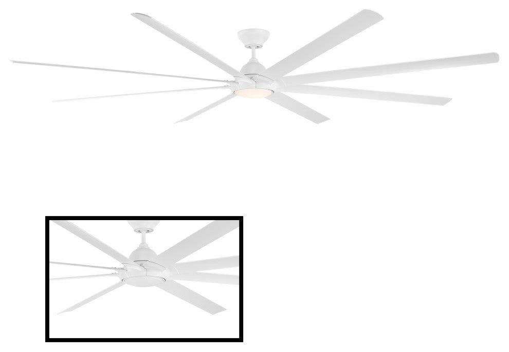 Hydra 120" Indoor/Outdoor 8-Blade Smart Ceiling Fan, Matte White, 3000K Light