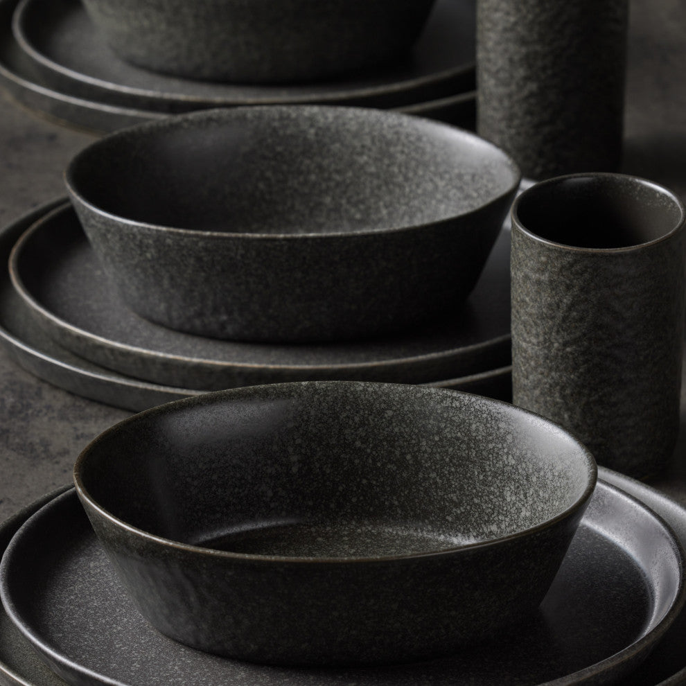 Stone by Mercer Project Katachi Stoneware 16 Piece Dinnerware Set, Charcoal