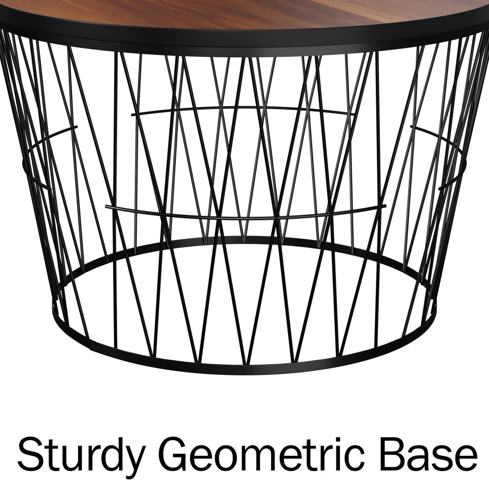 Round Coffee Table, Geometric Metal Base