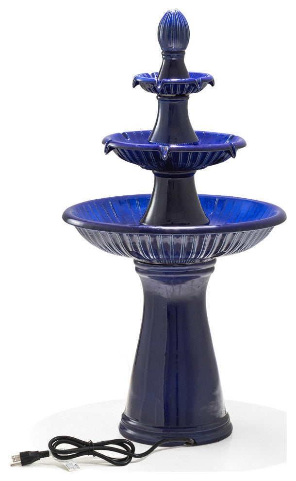 Cobalt Blue 3-Tier Ceramic Outdoor Fountain
