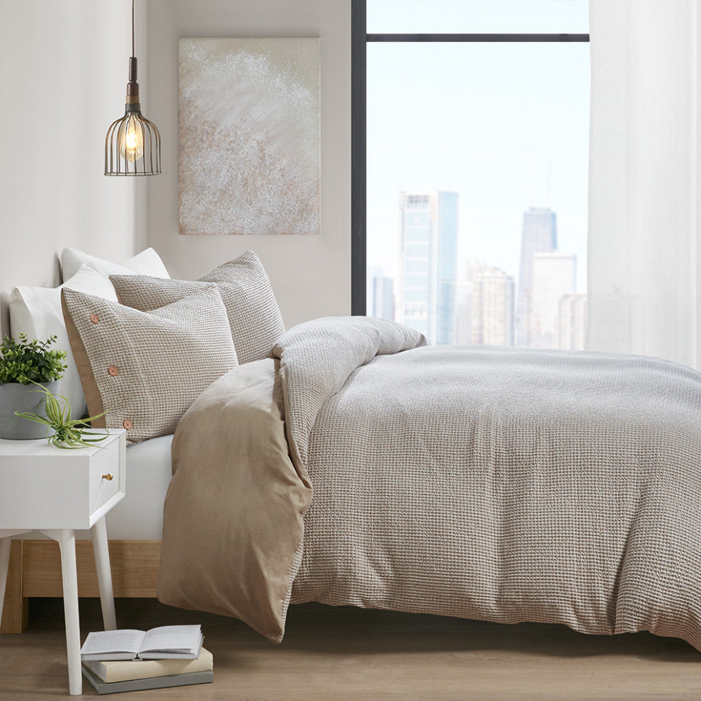 Clean Spaces Mara 4 Pc Cotton and Rayon Blend Waffle Weave Comforter Cover Set