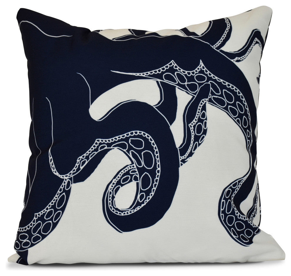 Gus, Animal Print Outdoor Pillow, Navy Blue, 16"x16"