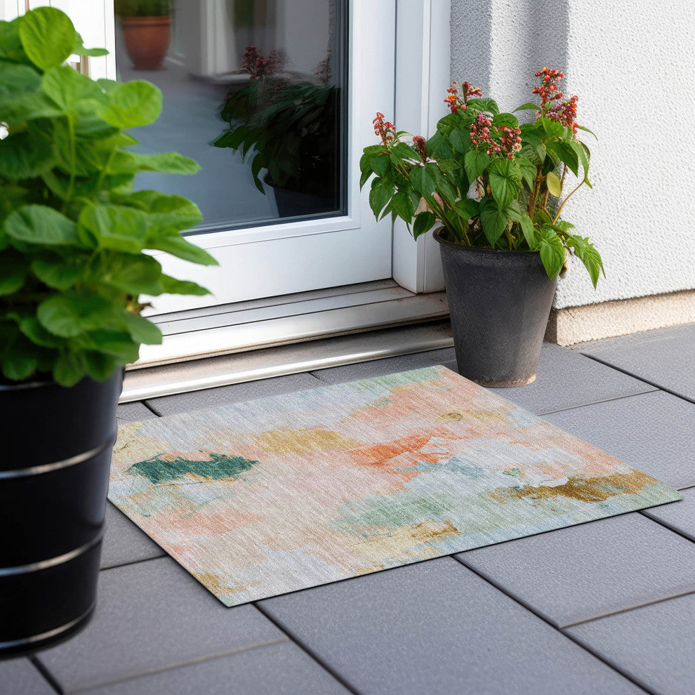 Machine Washable Indoor/Outdoor Chantille ACN1914 Peach 1'8" x 2'6" Rug