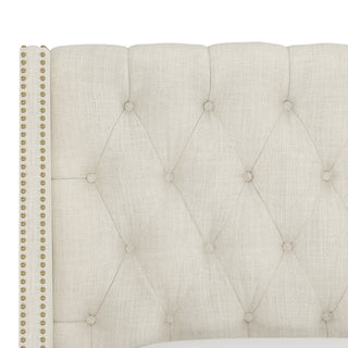 Williams King Nail Button Tufted Wingback Headboard, Linen Talc