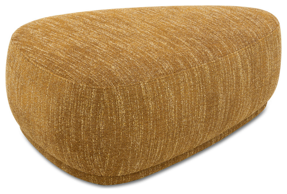 Pebble 44" Rounded Triangle Cocktail Ottoman, Mustard Yellow Tweed