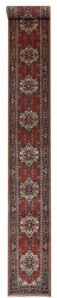 3'x20' Heriz Serapi Runner Red Hand Knotted Wool Area Rug H9215