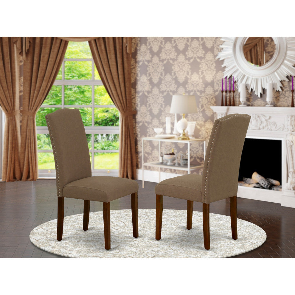 Encinal Parson Chair With Mahogany Leg And Linen Fabric Dark Coffee Set of 2