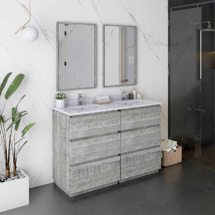 Formosa Modern 48" Ash Floor Standing Double Sink Vanity Set, Faucet Fft1030bn