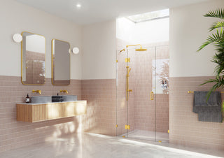 Glass Warehouse 78"x50" Frameless 3 Panel Inline Shower Door, Satin Brass