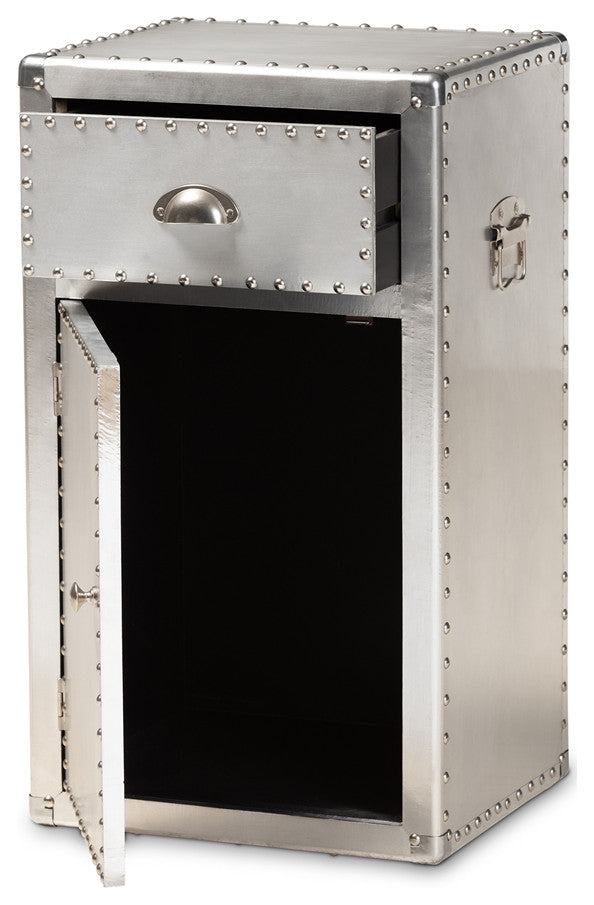 French Industrial Silver Metal 1-Door Accent Storage Cabinet