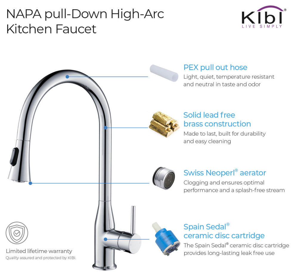 Napa Single Handle Pull Down Faucet, Chrome, Without Soap Dispenser