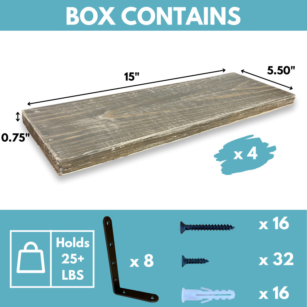 Barn Walls Floating Shelves - Set of 4, Graywash