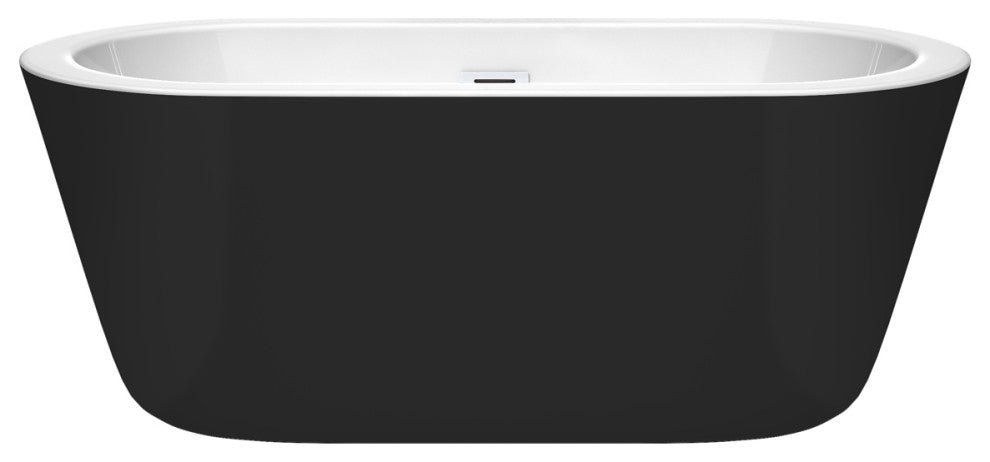 60" Freestanding Bathtub, Black, White Interior, White Drain, Trim